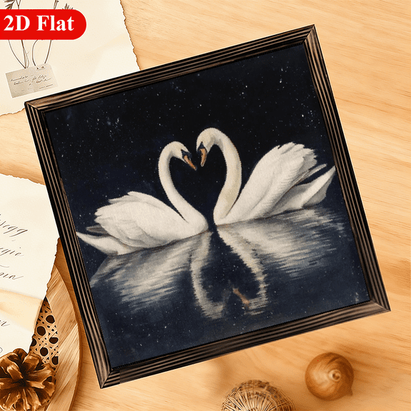 2D Flat, 1Pc Frame Sign Valentine's Day gift Swan couple, heart-shaped neck pose, realistic oil painting style Wall Art Paintings Ideal Gift For Living Room Bedroom Corridor Wall Decor Room Dec