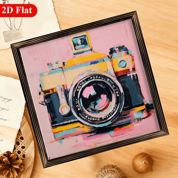 2D Flat, 1Pc Frame Vintage Camera, Colorful Abstract Elements, Pop Art Style Wall Art Paintings Ideal Gift For Living Room Bedroom Corridor Wall Decor Room Decoration Ready to Hang 12x12inch, Vi
