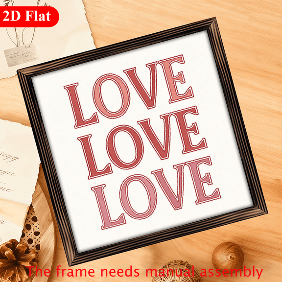 2D Flat, 1Pc Valentine's Day Happy Wood Frame Sign LOVE text stacking, pink line art, hand-drawn graffiti style Wood Frame Wall Art Wall Pediments, inch Wall Decor, Couple's Tabletop Decor, Perfec
