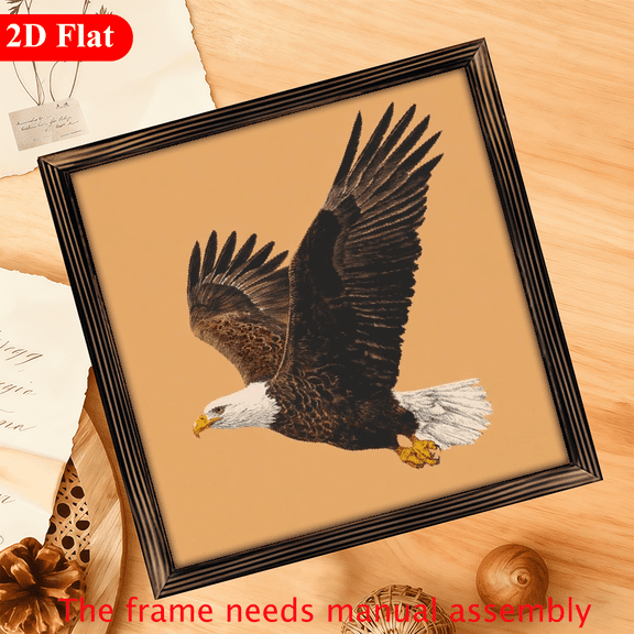 2D Flat, 1Pc Wood Frame Sign, Bald Eagle Wall Art, Vintage Bird Illustration Print, Patriotic Wildlife Wall Art Paintings Ideal Gift For Living Room Bedroom Corridor Wall Decor, Ready to Hang 8_