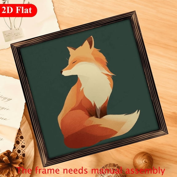 2D Flat, 1Pc Wood Frame Sign Fox Woodland Animal Wall Art Paintings Ideal Gift For Living Room Bedroom Farmhouse Corridor Wall Decor Room Decoration Ready to Hang 12x12inch
