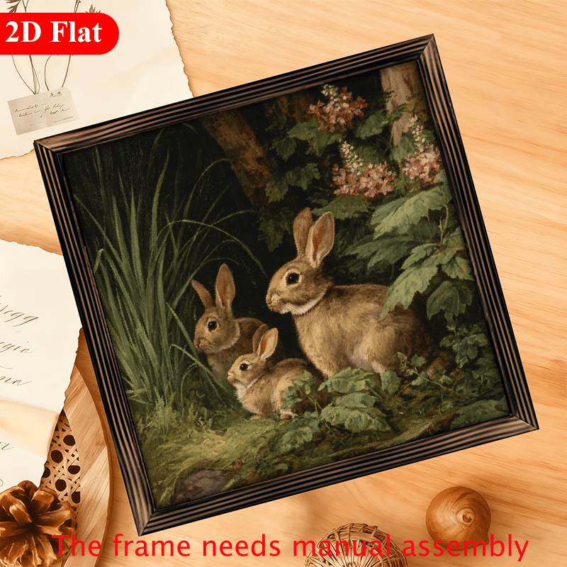 2D Flat, 1Pc Wood Frame Sign Spring Rabbits Antique Style Easter Wall ...
