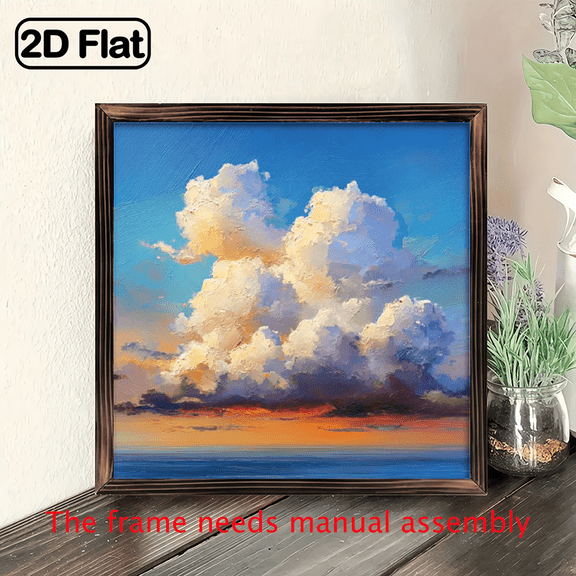 2D Flat, 1Pc Wood Frame Sign cloud Square Wall Art Paintings Ideal Gift For Living Room Bedroom Corridor Wall Decor Room Decoration Ready to Hang 8x8inch, Decorative Sign, Plaque