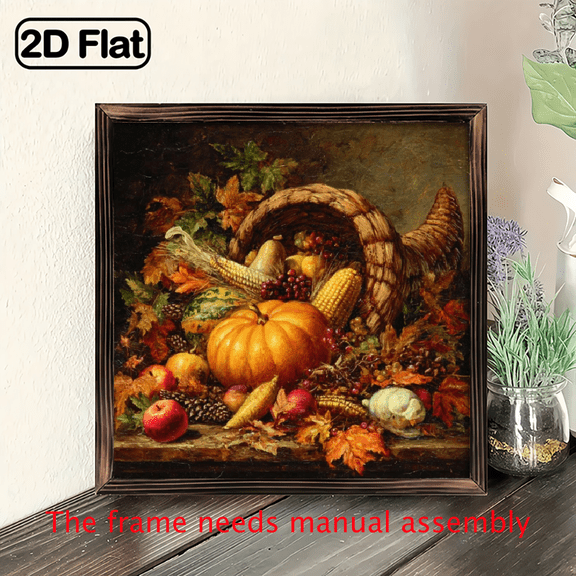2D Flat, 1Pc WoodFrame Sign, Vintage Cornucopia Print, Autumn Wall Decorations, Country Art, Thanksgiving, Nature Landscape Wall Art Paintings Ideal Gift For Living Room Bedroom Corridor Wall Decor