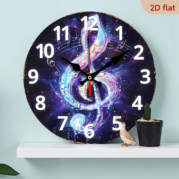 2D Flat 1pc 10Inch Abstract Musical Notes Wall Clock - Non-Ticking Wooden Design with Vibrant Colors, Perfect for Dining Room, Hallway, Study, Home Office, Balcony (AA Battery Not Included)