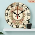 thumbnail image 1 of 2D Flat 1pc 10Inch Constantplanet French Marseille Rose Floral Wooden Wall Clock Vintage French Country Decor with Beige Background, Roses in Pink Red White Green AA Battery Powered, 1 of 7