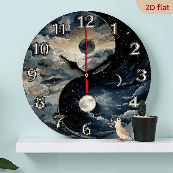 2D Flat 1pc 10Inch Decorative Wall Art Featuring a Cream-Colored Round Wooden Clock with a Puppy on a Rocking Chair, Adorned with Seeds And Numbers, Perfect for Home, Office, Bedroom, Or Living Ro