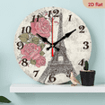 thumbnail image 1 of 2D Flat 1pc 10Inch Elegant Parisian Eiffel Tower Wall Clock with Red Rose Accents, Silent Movement, Round Wooden Clock, Battery Powered with AA Battery (Not Included), Digital Display, 1 of 7