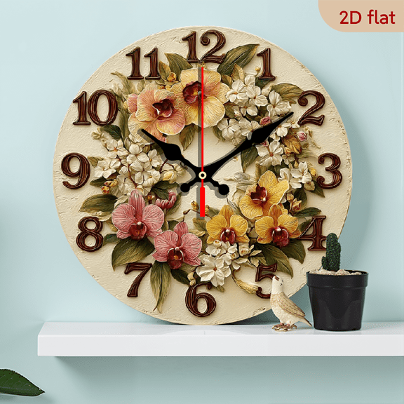 2D Flat, 1pc 10Inch Frog-Themed Wooden Round Wall Clock, Farmhouse Style Home Decor for Kitchen, Bedroom, Office, Easy to Read, No Ticking Sound, Battery Not Included