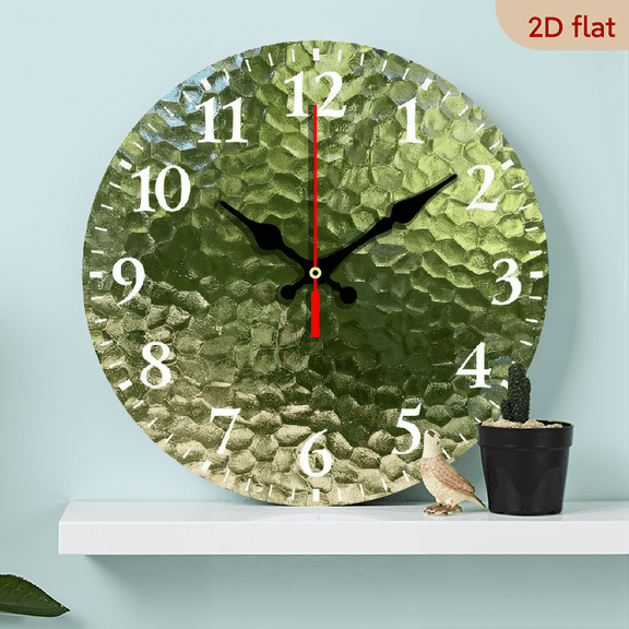 2D Flat 1pc 10Inch Hammered Wooden Wall Clock Silent Non-Ticking Round Clock with Easy Read Numbers, Wood Frame AA Battery Operated for Living Room, Bedroom, Office, Kitchen, Garden Decor