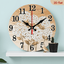 2D Flat 1pc 10Inch Large White Hydrangea Wall Clock, Oil Painting Style, Wooden Silent Hanging Clock Without Tick, Battery Powered, Suitable for Bedroom, Living Room, Kitchen