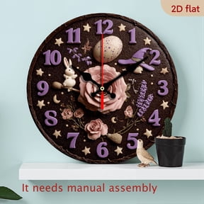 2D Flat 1pc 10Inch Magic Rose Round Wall Clock Wooden Round Silent Movement, Battery Powered, Suitable for Meditation, Living Room, Bedroom, Dining Room - AA Batteries Not Included