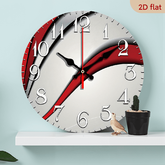 2D Flat 1pc 10Inch Modern Art Abstract Stripe Wall Clock, Tempered Wood, Silent Quartz Movement, Analog Display, Round Shape, Battery Operated (AA Not Included), Ideal for Living Room, Bedroom