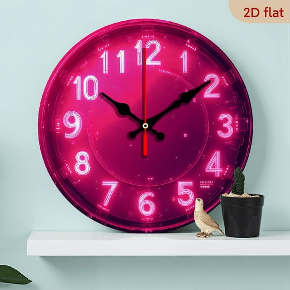 2D Flat 1pc 10Inch Modern Pink Wall Clock - Silent Non-Ticking Japanese Quartz Movement, Battery OperatedCute Decorative Wooden Round Clock for Bedroom, Living Room, Kitchen