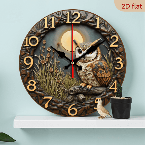 2D Flat 1pc 10Inch Mysterious Purple Moonlit Night Pattern Wooden Wall Clock, Silent Clock with Oriental Artistic Conception Design, Suitable for Living Room Decoration, Modern Home Art Decoration