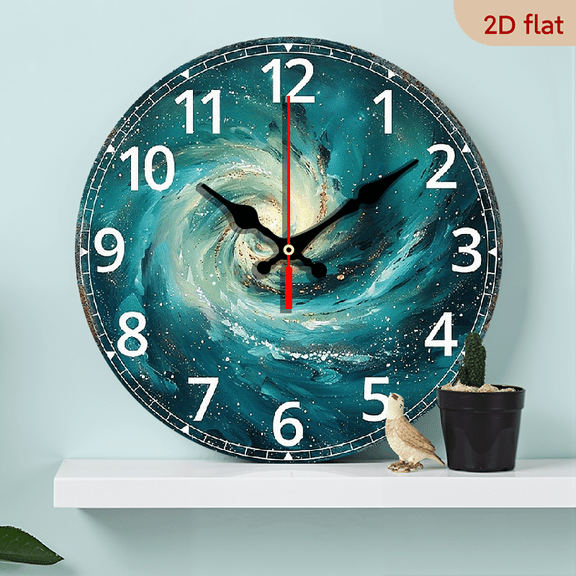 2D Flat 1pc 10Inch Non-Ticking Silent Wooden Wall Clock - Abstract Cosmic Swirl Design, Premium Wood, AA Battery Operated (Not Included), for Living Room, Bedroom, Entryway, Office Decor