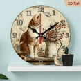 thumbnail image 1 of 2D Flat 1pc 10Inch Non-Ticking Silent Wooden Wall Clock - Tabby Cat Floral Arrangement Design, Rustic Vintage Round Clock for Home Office Kitchen Living Room, AA Battery Not Included), 1 of 7