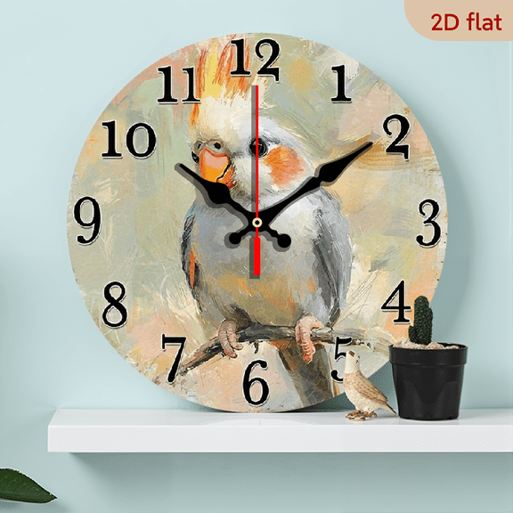2D Flat 1pc 10Inch Non-Ticking Wooden Wall Clock with Abstract Bird Portrait Design - Circular Battery Operated (AA Not Included) for Bedroom, Living Room, Dining, Hallway, Study Hallway Timepiece
