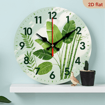 2D Flat 1pc 10Inch Nordic Style Green Plant Wall Clock Bamboo Theme, Silent Wall Clock, Stylish Round Wooden Plate Made of Fiberboard, No Ticking Sound, Suitable for Holidays, Decoration