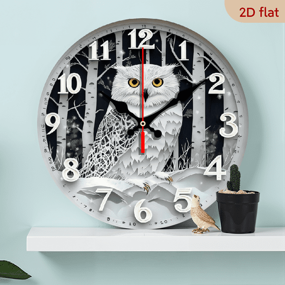 2D Flat 1pc 10Inch Owl-Themed Silent Wooden Wall Clock, Rustic Farmhouse Decor for Kitchen, Bedroom, Office - Easy to Read, No Ticking - Battery Not Included, Owl Home Decor