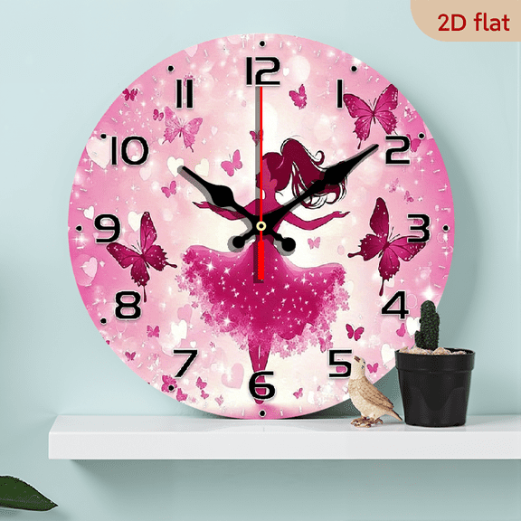 2D Flat, 1pc 10Inch Princess-Themed Wall Clock with Princess Face - 10-inch Round Silent Non-Ticking Flat Clock - Artificial Wood Veneer for Room,, - Aesthetic for Home Office, Party, Holiday Gift