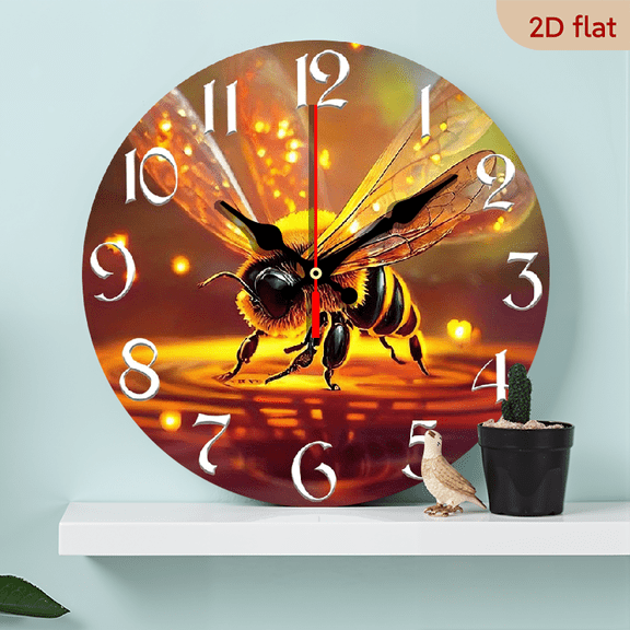 2D Flat, 1pc 10Inch Rustic Bee Honeycomb Wooden Wall Clock - Silent Quartz Movement, AA Battery Operated (Not Included) - Perfect for Kitchen, Bedroom, Living Room, or Office Decor - 2D Flat Desig