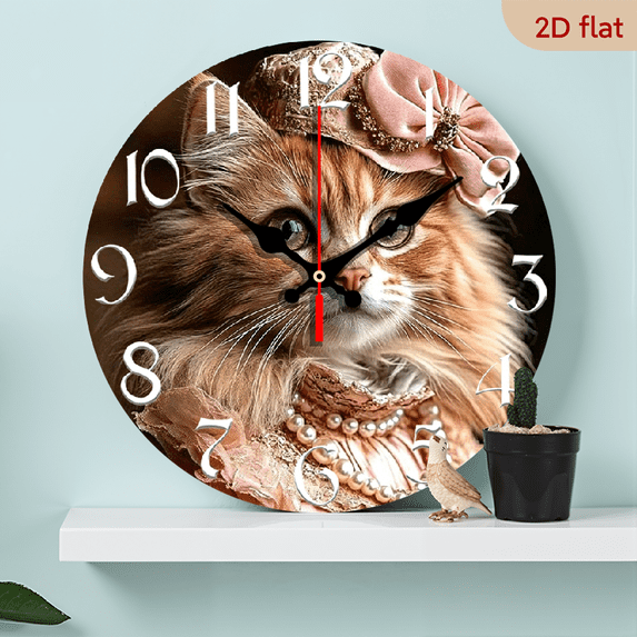 Rustic Cat Clock 2D Flat, 1pc 10Inch Rustic Farmhouse Cat Lady Wooden Wall Clock ...