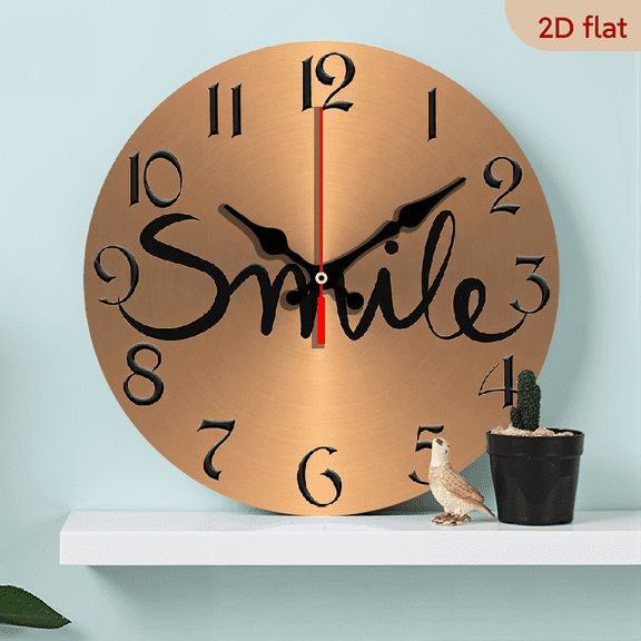 2D Flat, 1pc 10Inch Rustic Farmhouse Copper Smile Wooden Wall Clock - Silent Quartz Movement, Inspirational Cursive Design, AA Battery Operated (Not Included) for Kitchen Bedroom Living Room Bathr