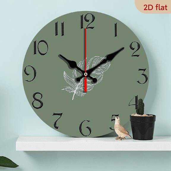 2D Flat 1pc 10Inch Rustic Farmhouse Leaf Pattern Wooden Wall Clock - Silent Quartz Movement, AA Battery Operated (Not Included), Perfect for Kitchen, Bedroom, Living Room, Office Decor