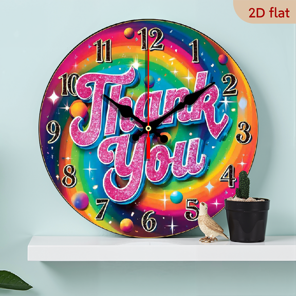 2D Flat, 1pc 10Inch Rustic Farmhouse Rainbow Glitter Wooden Wall Clock - Silent Quartz Movement, AA Battery Operated (Not Included), Vibrant Star for Galaxy Design for Kitchen, Bedroom, Living Roo