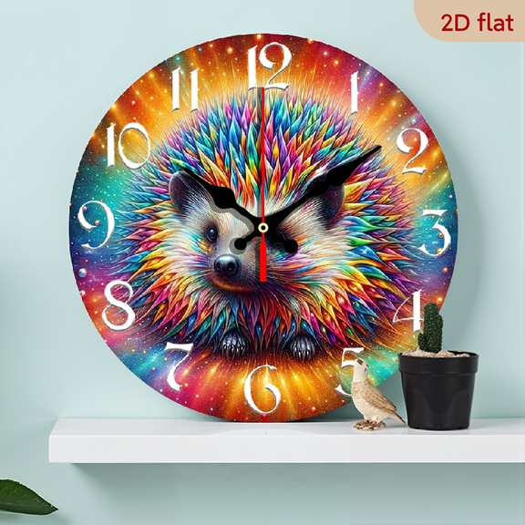 2D Flat, 1pc 10Inch Rustic Farmhouse Rainbow Hedgehog Wooden Wall Clock - Silent Quartz Movement, Vibrant Rainbow Colors, 2D Flat Design, AA Battery Operated (Not Included) for Kitchen Bedroom Liv