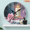 thumbnail image 1 of 2D Flat, 1pc 10Inch Rustic Farmhouse Rose Candle Wooden Wall Clock - Silent Quartz Movement, AA Battery Operated (Not Included), 2D Flat Design with Pink Roses Candle Illustration, Perfect for Kit, 1 of 7
