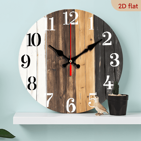 2D Flat 1pc 10Inch Rustic Farmhouse Silent Wooden Wall Clock - Vintage Shiplap Design, Non-Ticking Quiet Movement for Home Decor, Perfect for Living Room, Bedroom, Kitchen, Office, and Laundry Room