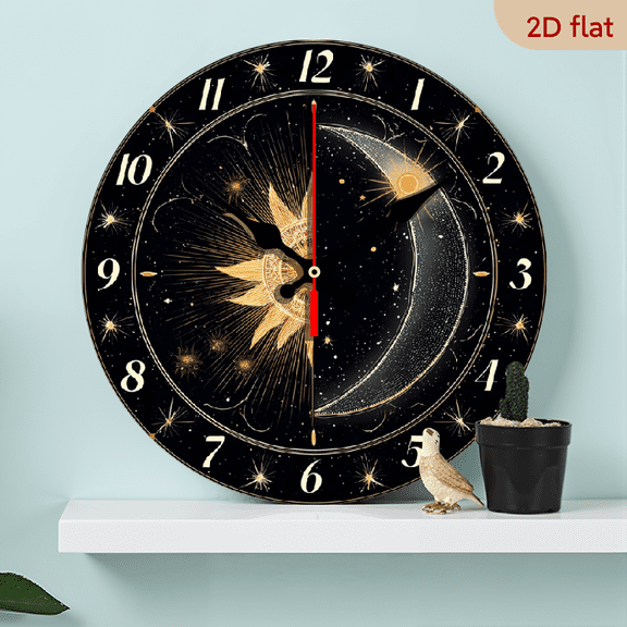 2D Flat, 1pc 10Inch Rustic Farmhouse-Style Wooden Wall Clock Featuring The Sun And Design, Operates Silently with Quartz Movement Ideal for Decorating Kitchens, Bedrooms, Living Rooms, Bathrooms,