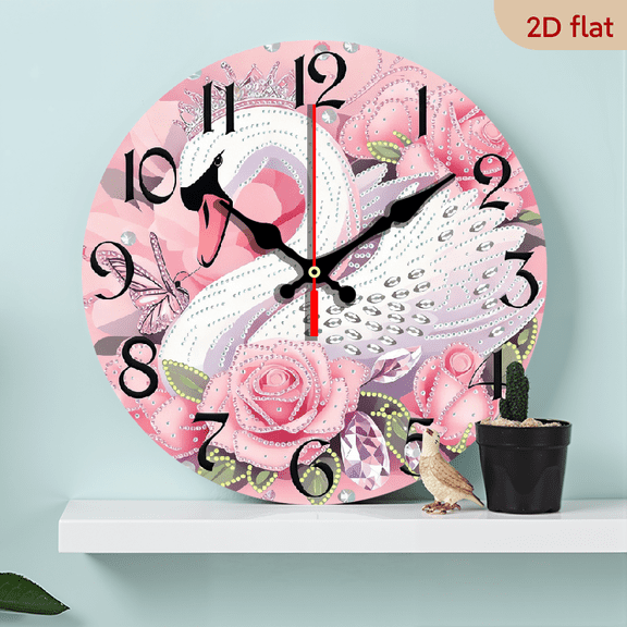 2D Flat, 1pc 10Inch Rustic Farmhouse-Style Wooden Wall Clock Featuring a Swan And Rose Design, Operates Silently with Quartz Movement Ideal for Decorating Kitchens, Bedrooms, Living Rooms, Or Bath