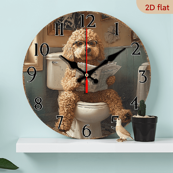2D Flat 1pc 10Inch Rustic Wooden Dog Reading Newspaper Wall Clock Kit, Non Ticking, Battery Powered, Easy to Assemble, Retro Home Decor for Living Room, Kitchen, Bedroom No Battery Included