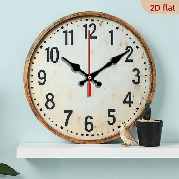 2D Flat 1pc 10Inch Rustic Wooden Wall Clock with Black Hands and Red Second Hand, Easy to Read, Silent, No Battery Included, Ideal for Kitchen, Bedroom, Office Decor, Office Decor Vintage
