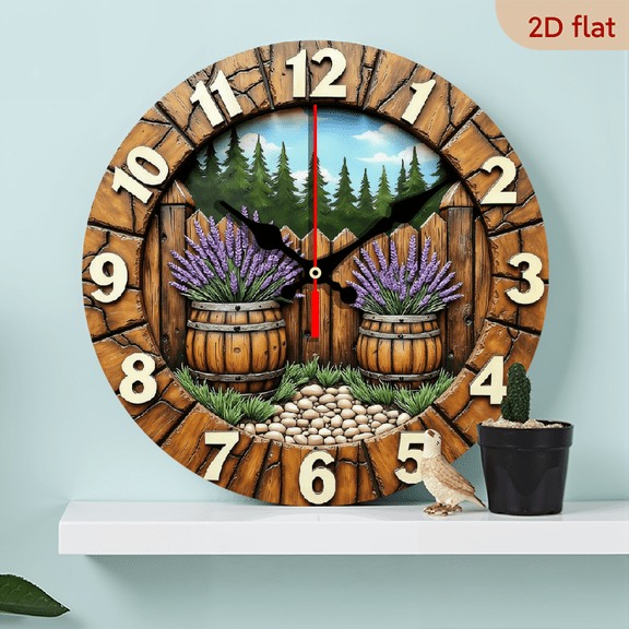 2D Flat 1pc 10Inch Rustic Wooden Wall Clock with Floral Design - Battery-Powered, Digital Display, Ideal for Home, Kitchen, Bathroom Decor - Unique Gift for Birthdays Animal Lovers, Clock for Living