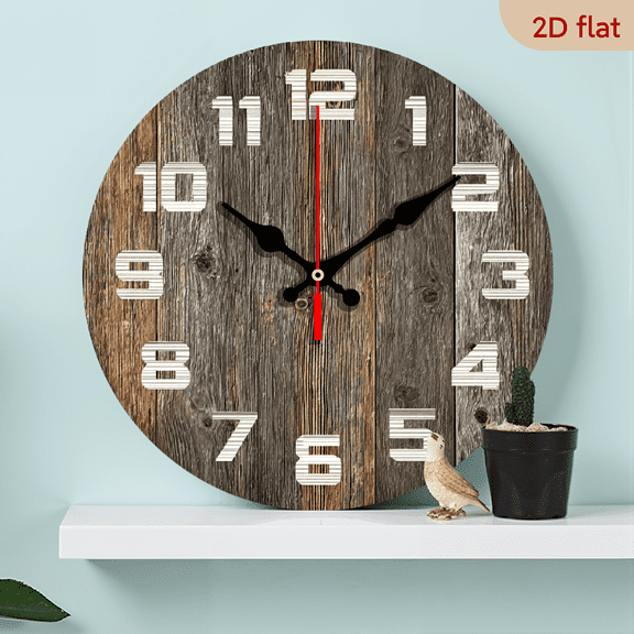 2D Flat 1pc 10Inch Rustic Wooden Wall Clock with Silent Movement - Farmhouse Style, Perfect for Living Room, Bedroom, Kitchen Office Decor