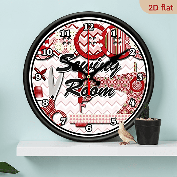 2D Flat 1pc 10Inch Sewing Room Wooden Wall Clock Seamstress Tailor Fabric Crafts Gift Clock Decorative for Home, Bedroom, Living Room - Modern Decor Wall Clock