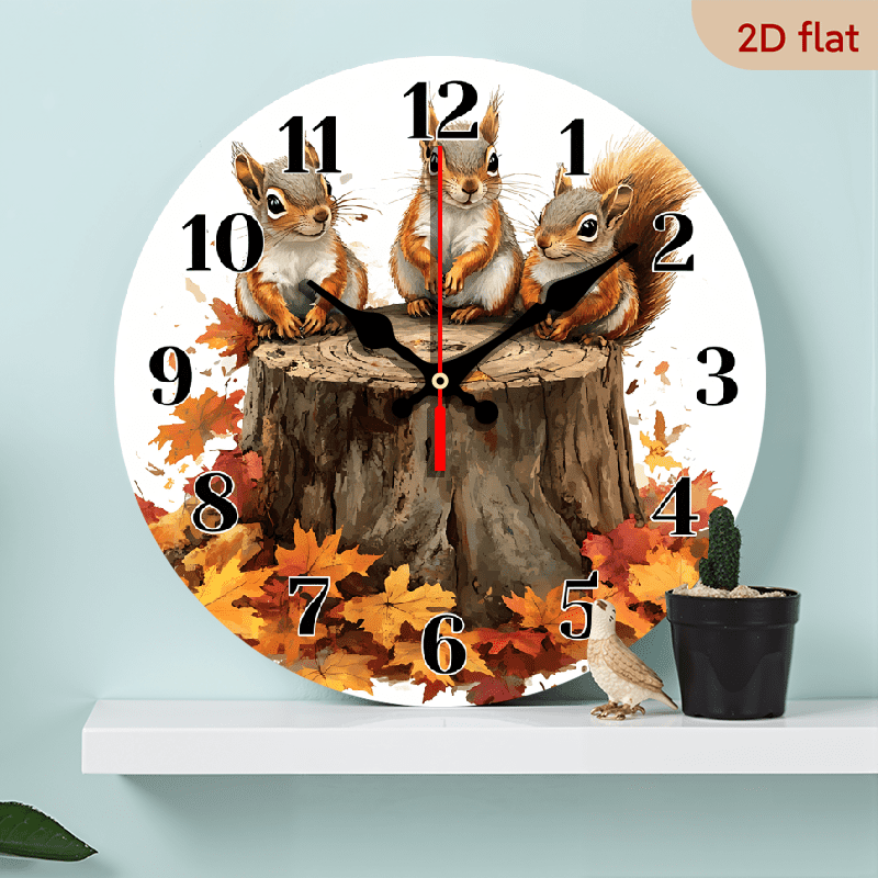 2D Flat 1pc 10Inch Silent Non Ticking Wooden Wall Clock Autumn Forest ...