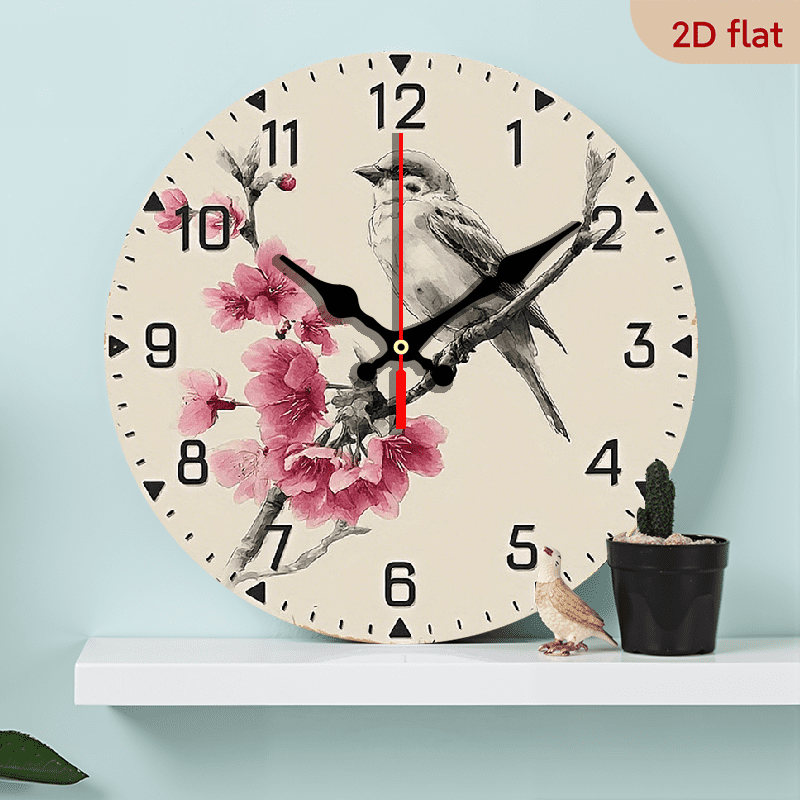 2D Flat 1pc 10Inch Silent Non-Ticking Wooden Wall Clock Circular Design ...
