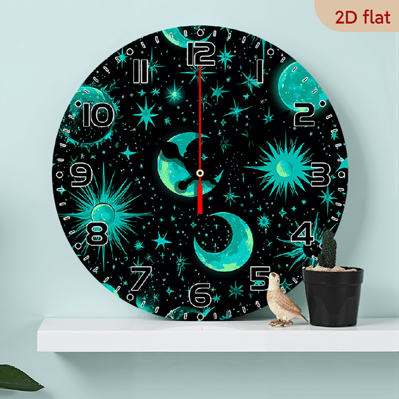 2D Flat, 1pc 10Inch Silent Wall Clock Celestial Sun and Moon Design Artificial Wood Veneer Battery-Operated (AA Not Included) Ideal for Study or Living Room Decor Perfect Gift for Friends Family