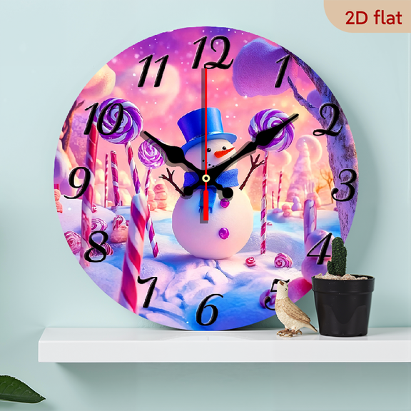 2D Flat 1pc 10Inch The Snowman and Candy Silent wooden Wall Clocks, Wooden Frame, Perfect for Home, Kitchen, Pool or Bathroom Decor, fall home decor, Vibrant Artwork Clock, Fine Craftsmanship