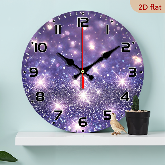 2D Flat, 1pc 10Inch Sparkling Galaxy Round Wall Clock - Silent Wood Veneer Design with Cosmic Starry Backdrop - Battery Operated (AA, Not Included) - Perfect for Living Room, Study, or Gift for Fr
