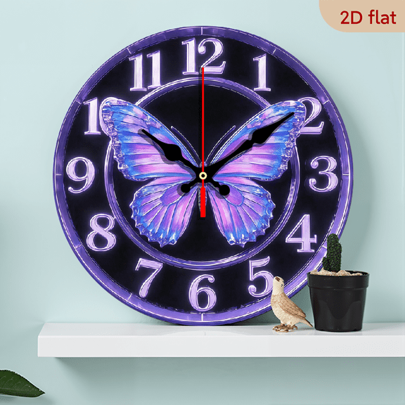 2D Flat, 1pc 10Inch Vintage Butterfly-Themed Wooden Round Wall Clock, Perfect for Farmhouse-Style Home Decor, Suitable for Kitchens, Bedrooms, And Offices, Silent Operation, Battery Not Included,