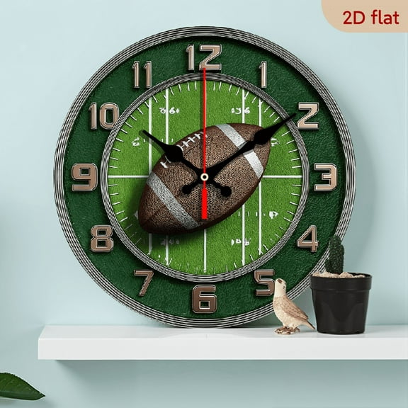 2D Flat 1pc 10Inch Vintage Football Themed Wooden Round Wall Clock, Farmhouse Style Home Decor, Silent Operation, Battery Operated (AA Not Included), Ideal for Kitchen, Bedroom, Office, St Patrick'S
