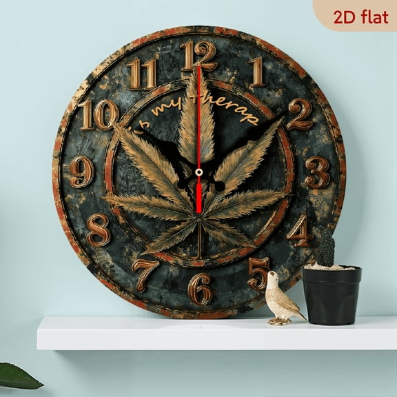2D Flat 1pc 10Inch Vintage Leaf Theme Wooden Round Wall Clock, Farmhouse Style Home Decor, Silent, No Battery Included - Ideal for Kitchen, Bedroom, Office, Mother'S Day Easter Gift, Bedroom