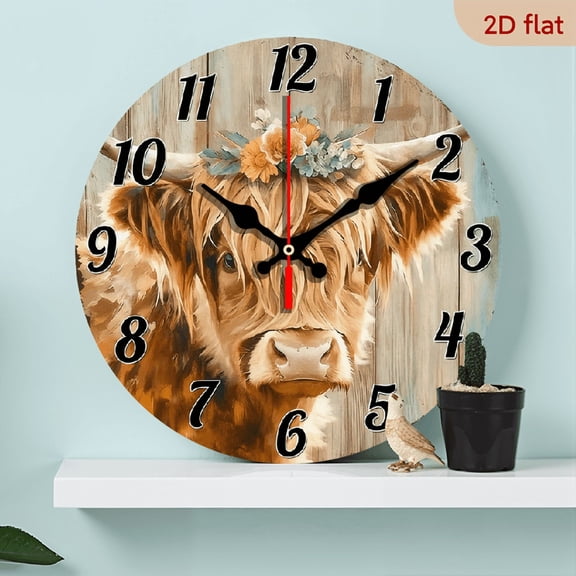 2D Flat 1pc 10Inch Vintage Rose and Teacup Design Wooden Wall Clock - Non-Ticking, Round, Fits Kitchen, Bedroom, Living Room, Stairwell, Laundry Room Sizes, AA Battery Operated