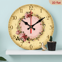 2D Flat 1pc 10Inch Vintage Shabby Chic Pink Roses Wooden Wall Clock Round Silent Quartz Movement Artificial Wood with Floral Design Battery-Operated (AA) Classic Roman Numerals Ideal for Home Decor